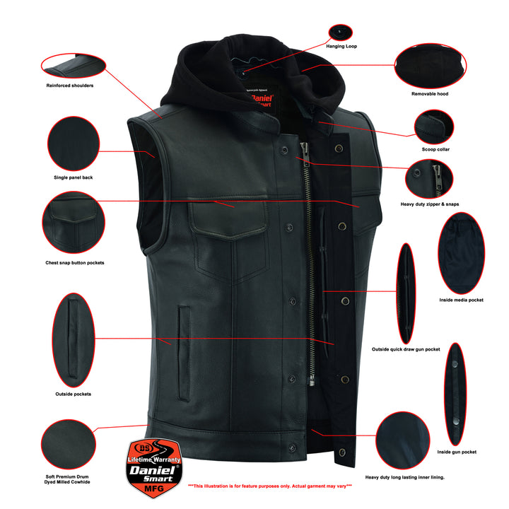 Versa Men's Black Leather Motorcycle Vest