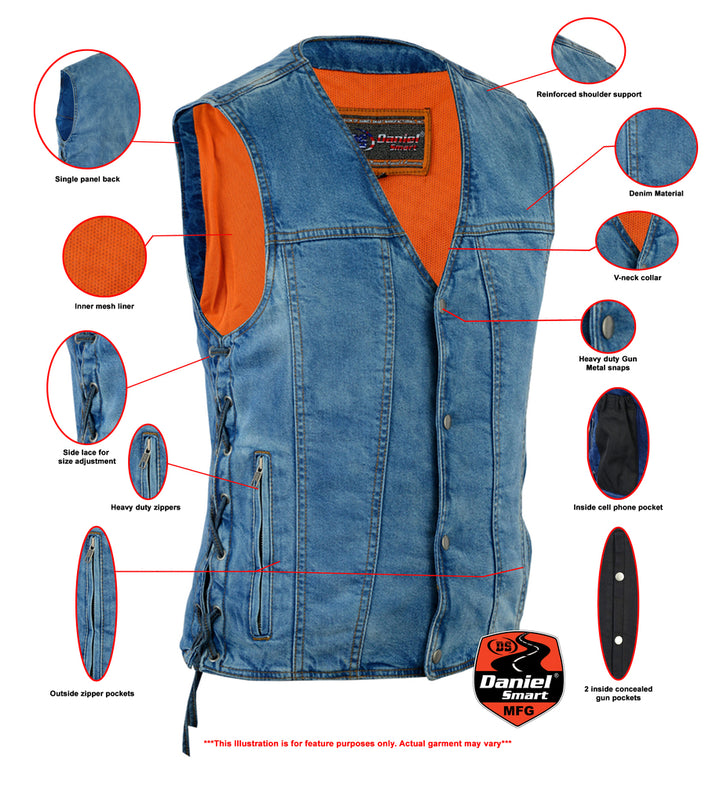 Seawaves Men's Blue Denim Motorcycle Vest