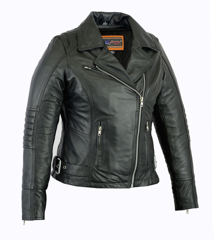 Pulse Glide Women's Lightweight Black Leather Motorcycle Jacket