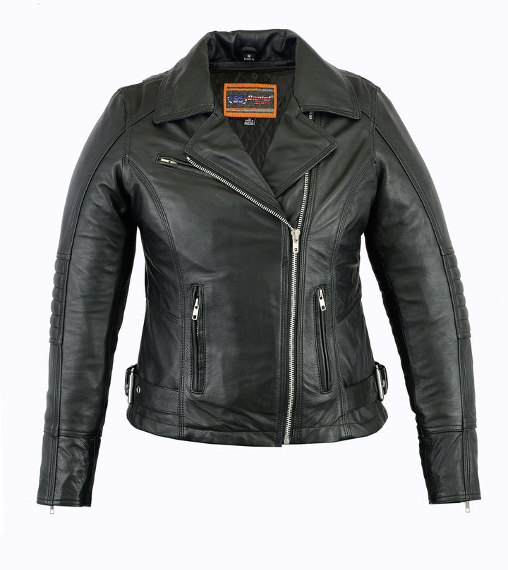 Pulse Glide Women's Lightweight Black Leather Motorcycle Jacket