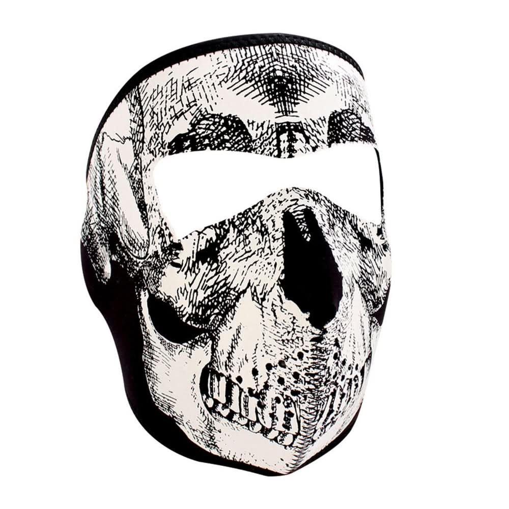 WNFM002G ZAN® Full Mask- Neoprene- Black and White Skull- Glow Full Face Masks ZAN Headgear