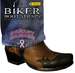 BBS-BC4 Weather Proof- Boot Straps- Breast Cancer- 4 inch Biker Boot Straps Biker Boot Straps