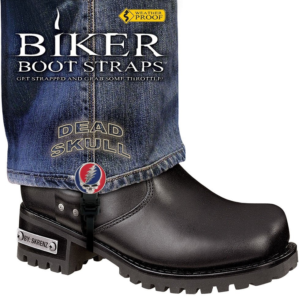 BBS/DS6 Weather Proof- Boot Straps- Dead Skull- 6 Inch Biker Boot Straps Biker Boot Straps