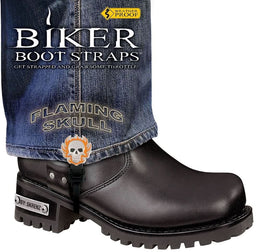 BBS/FS6 Weather Proof- Boot Straps- Flaming Skull- 6 Inch Biker Boot Straps Biker Boot Straps