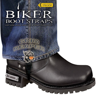 BBS/GR6 Weather Proof- Boot Straps- Grim Reaper- 6 Inch Biker Boot Straps Biker Boot Straps