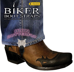 BBS/IB4 Weather Proof- Boot Straps- Iron Butterfly- 4 Inch Biker Boot Straps Biker Boot Straps