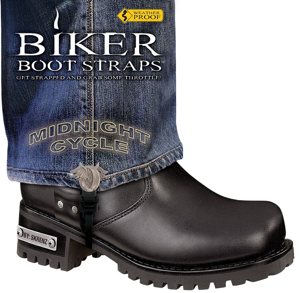 BBS/MD6 Weather Proof- Boot Straps- Midnight Cycle- 6 Inch Biker Boot Straps Biker Boot Straps