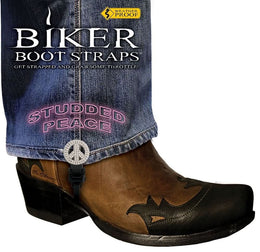 BBS/SP4 Weather Proof- Boot Straps- Studded Peace- 4 Inch Biker Boot Straps Biker Boot Straps