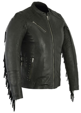 Wild Night Women's Fringe Leather Motorcycle Jacket – Black Women's Leather Jackets Renegade Classics