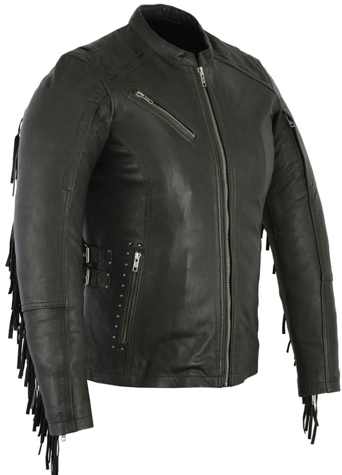 Wild Night Women's Fringe Leather Motorcycle Jacket – Black Women's Leather Jackets Renegade Classics