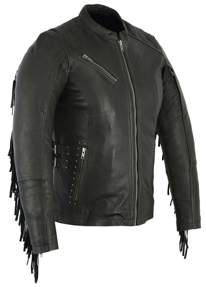 Wild Night Women's Fringe Leather Motorcycle Jacket – Black