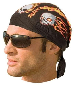 HW2611 Headwrap Flaming Skulls Headwraps Renegade Classics