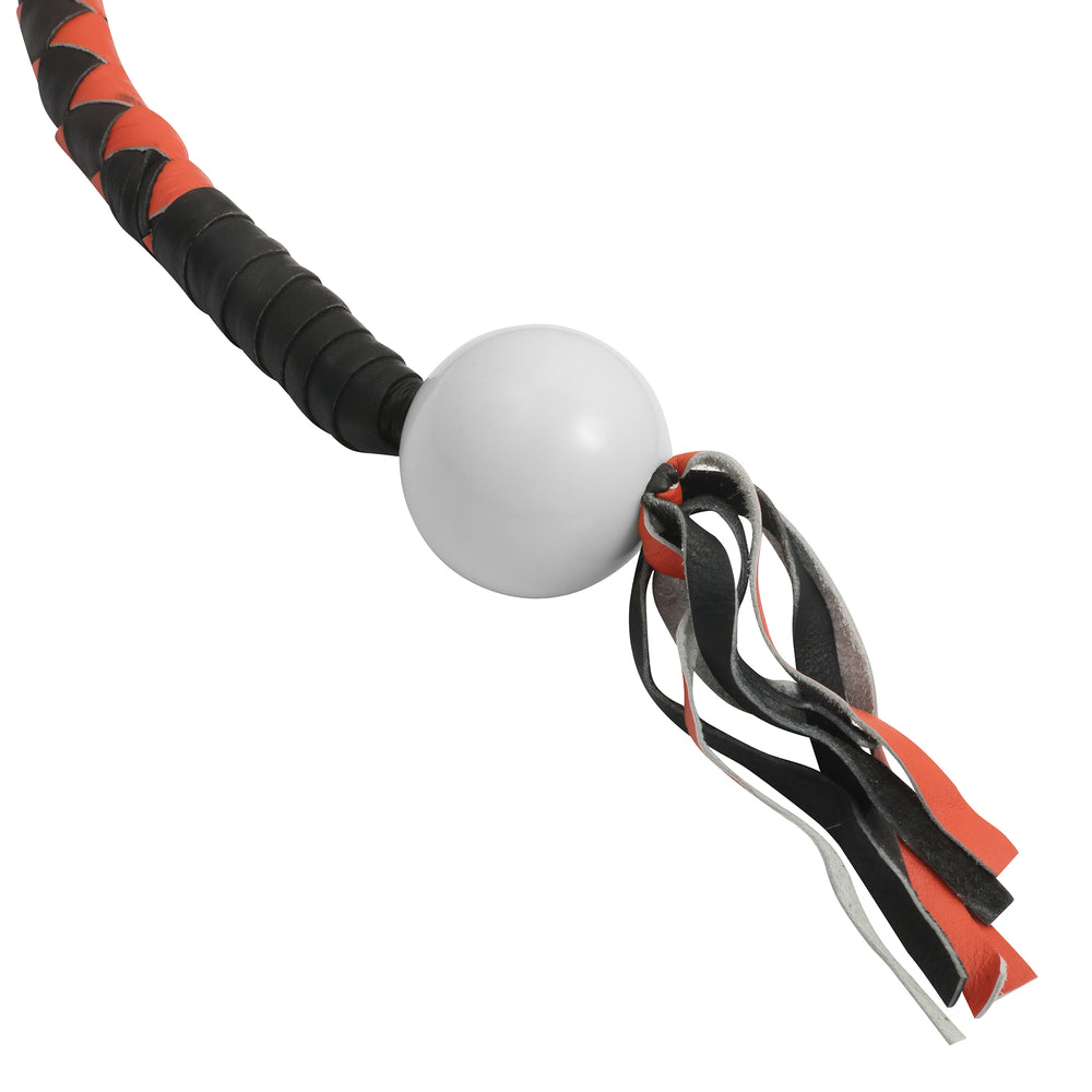 GBW209B Leather Handlebar Fringe - Orange/Black w/ White Pool Ball