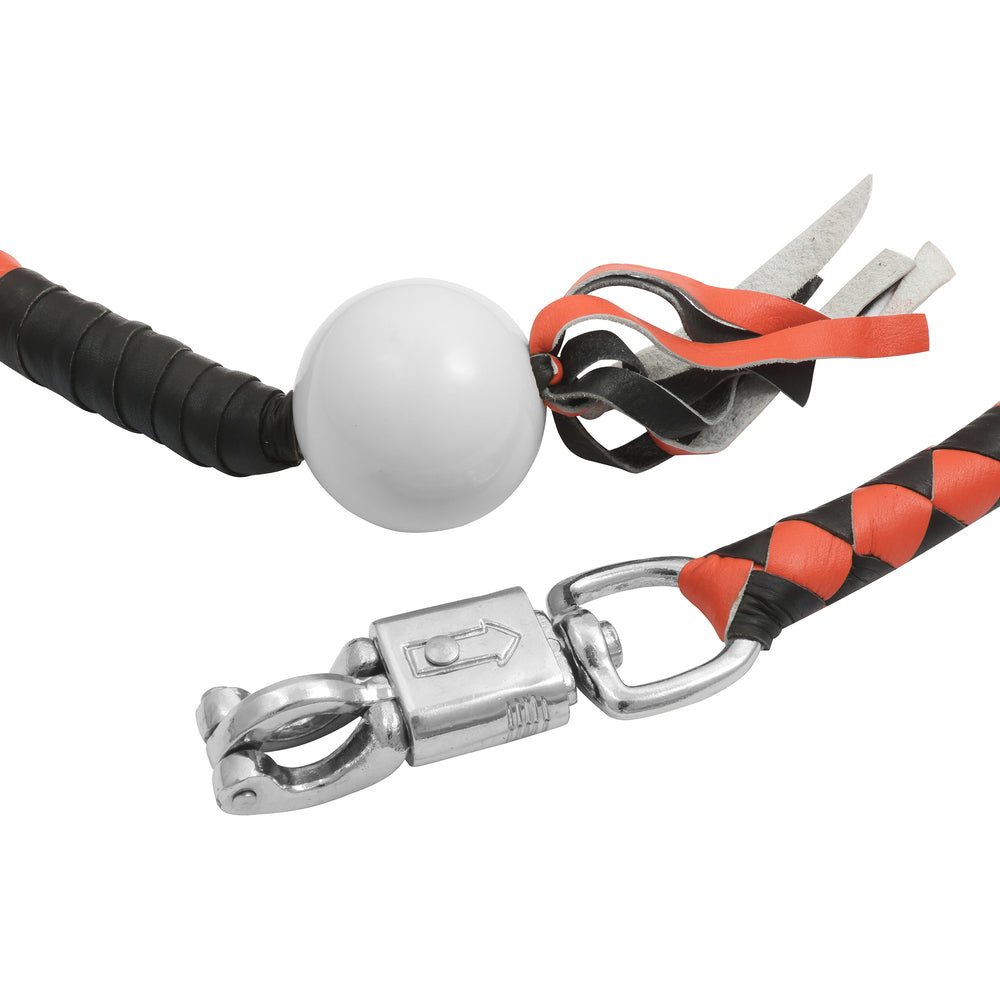 GBW209B Leather Handlebar Fringe - Orange/Black w/ White Pool Ball