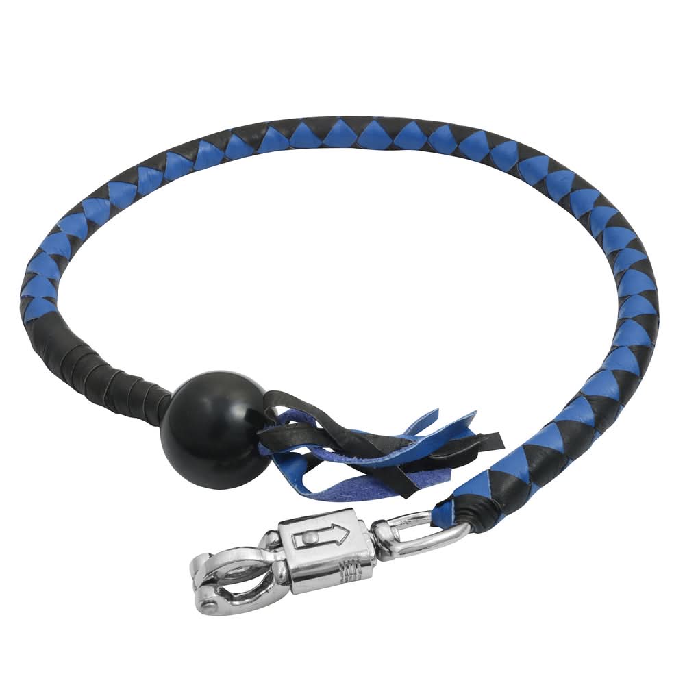 GBW210B Leather Handlebar Fringe - Blue/Black w/ Black Pool Ball Whips Renegade Classics