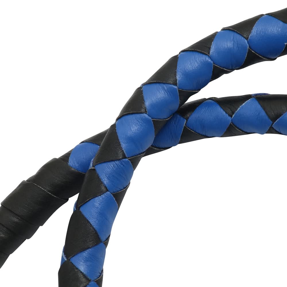 GBW210B Leather Handlebar Fringe - Blue/Black w/ Black Pool Ball Whips Renegade Classics