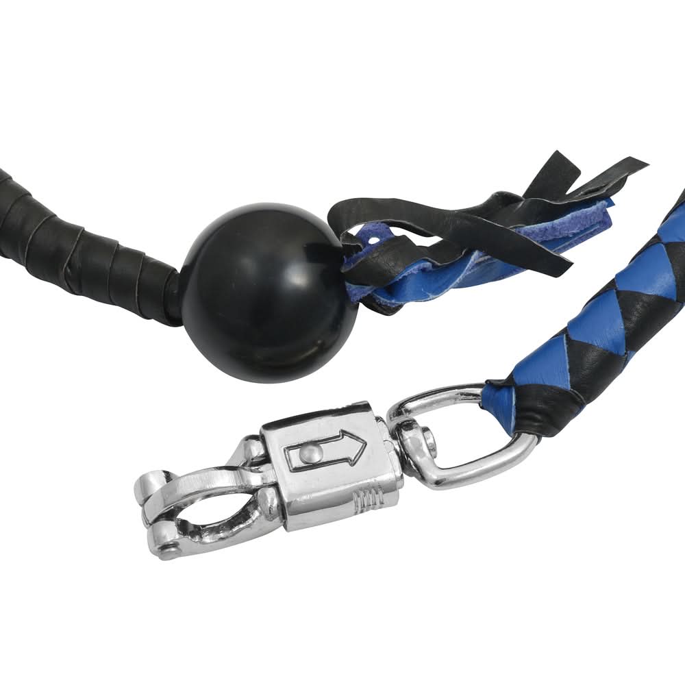GBW210B Leather Handlebar Fringe - Blue/Black w/ Black Pool Ball Whips Renegade Classics