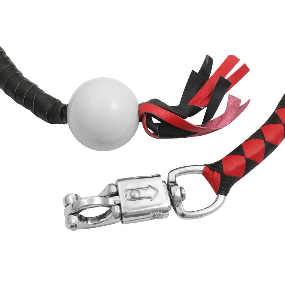 GBW211B Leather Handlebar Fringe - Red/Black w/ White Pool Ball Whips Renegade Classics