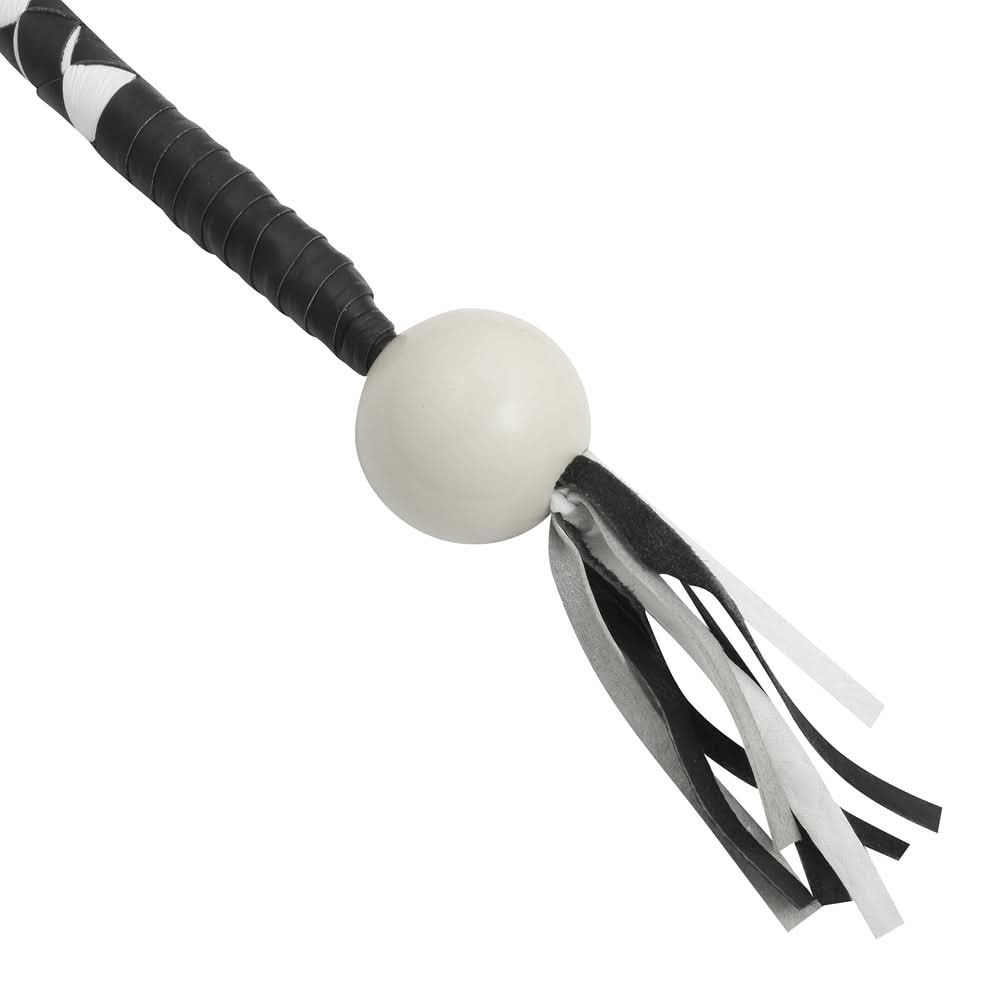 GBW212B Leather Handlebar Fringe - White/Black w/ White Pool Ball Whips Renegade Classics