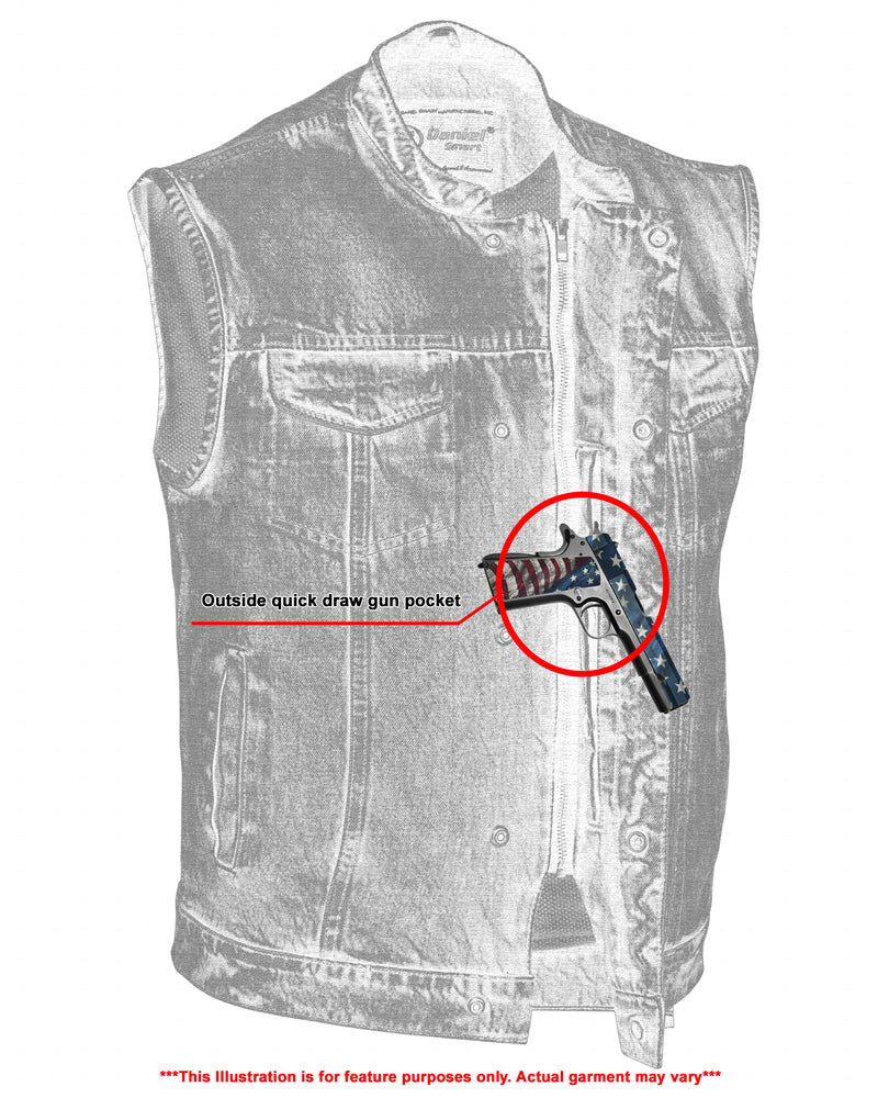 DM Men's Blue Denim Motorcycle Vest with Lace & Pockets