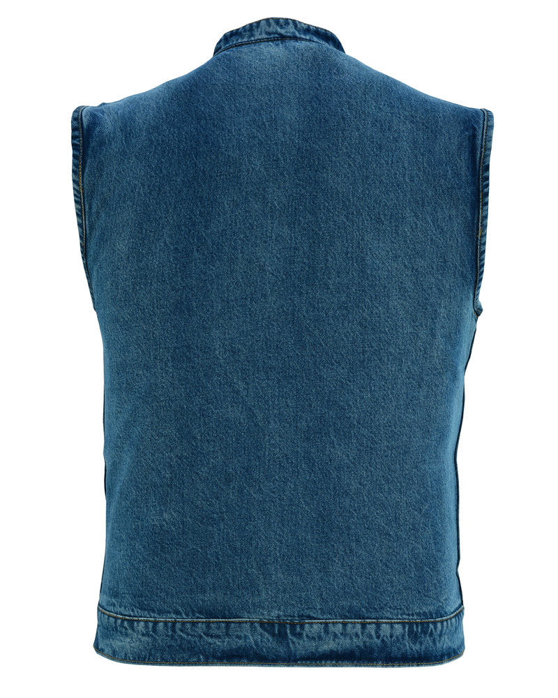 DM Men's Blue Denim Motorcycle Vest with Lace & Pockets