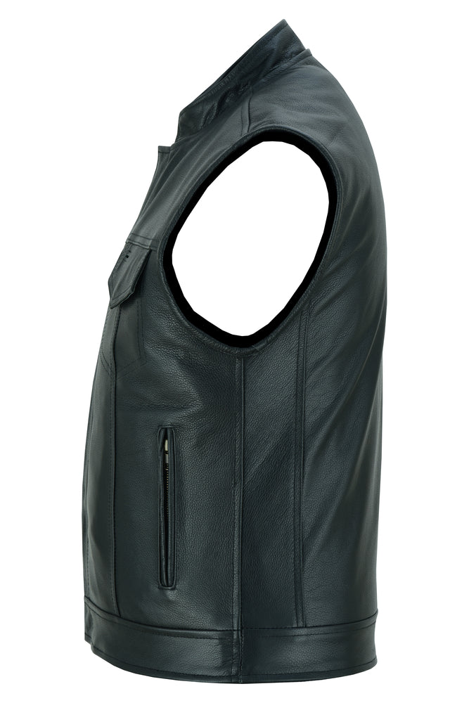 Black Rune Private Men's Black Leather Motorcycle Vest Men's Leather Vests Renegade Classics
