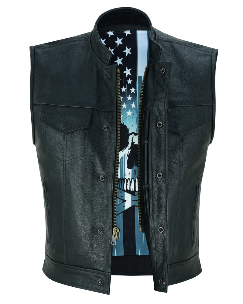 Black Rune Private Men's Black Leather Motorcycle Vest Men's Leather Vests Renegade Classics