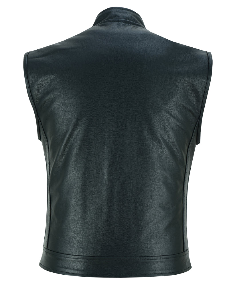 Black Rune Private Men's Black Leather Motorcycle Vest