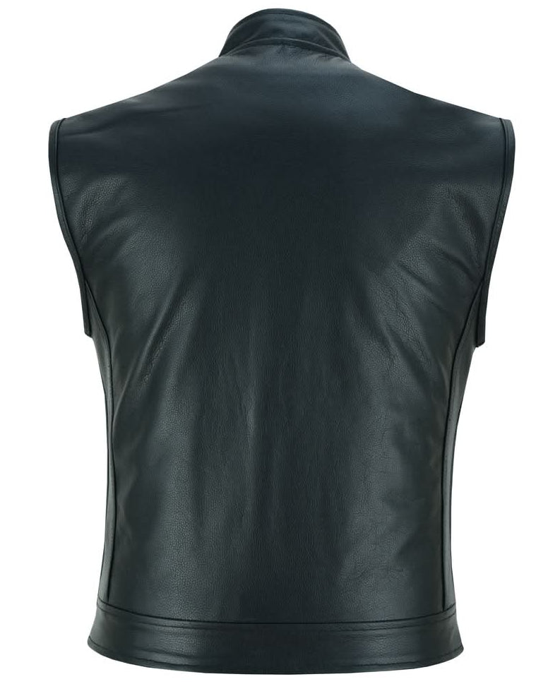 Black Rune Private Men's Black Leather Motorcycle Vest Men's Leather Vests Renegade Classics