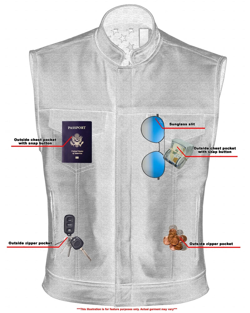 Black Rune Private Men's Black Leather Motorcycle Vest Men's Leather Vests Renegade Classics