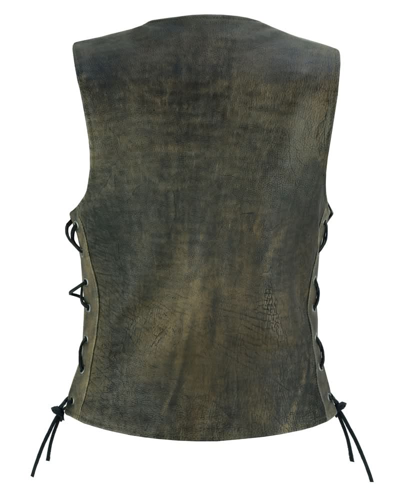 Fury Queem Women's leather motorcycle vest- Antique Brown Women's Leather Vests Renegade Classics