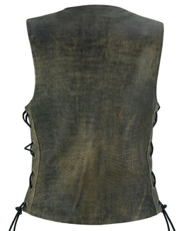 Fury Queem Women's leather motorcycle vest- Antique Brown Women's Leather Vests Renegade Classics