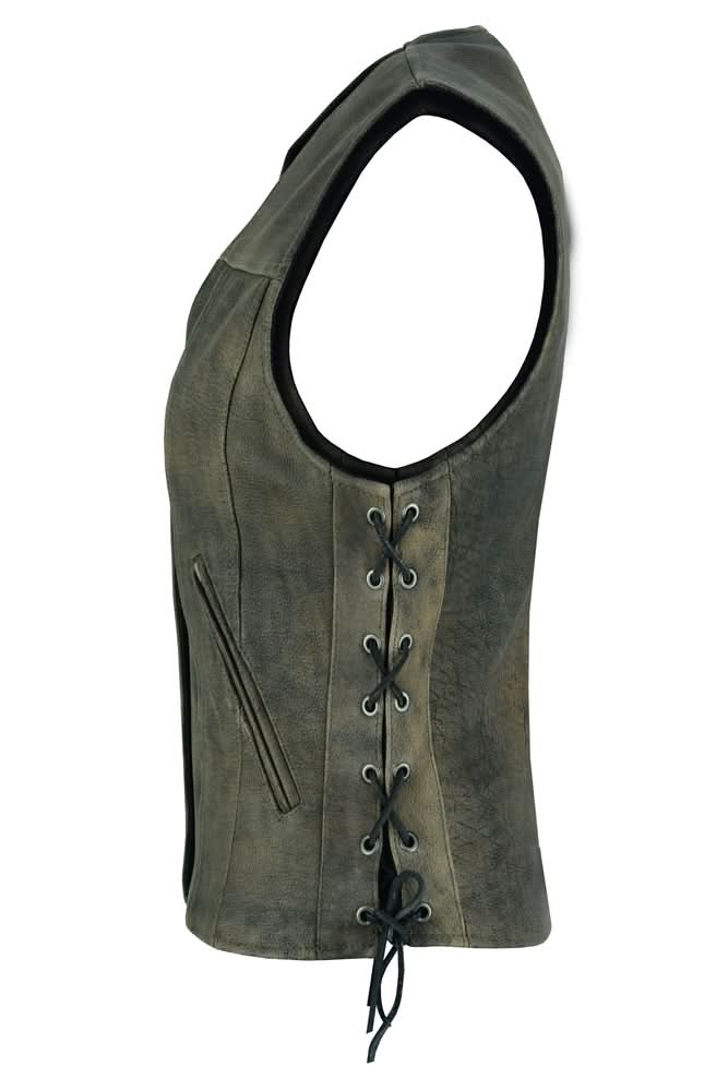 Fury Queem Women's leather motorcycle vest- Antique Brown Women's Leather Vests Renegade Classics