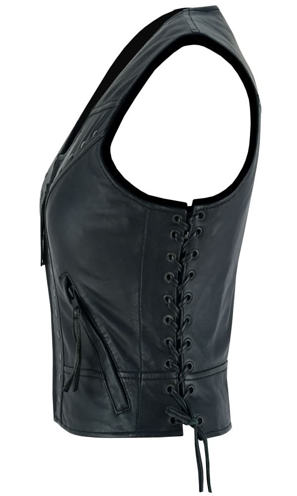Biker Mommy Women's leather motorcycle vest - Black Women's Leather Vests Renegade Classics