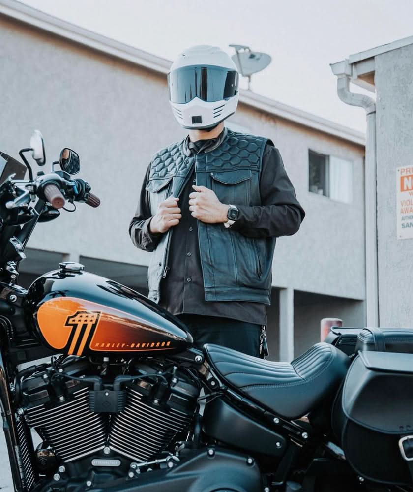 ShadowProof Whiskey Men's Motorcycle Leather Vest - Black Men's Leather Vests Renegade Classics