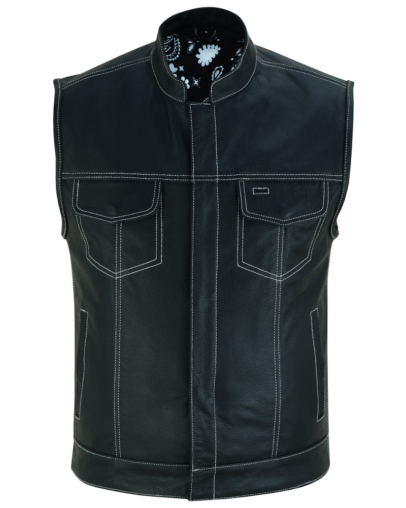 TonUp Men's Paisley Black Leather Motorcycle Vest Men's Leather Vests Renegade Classics