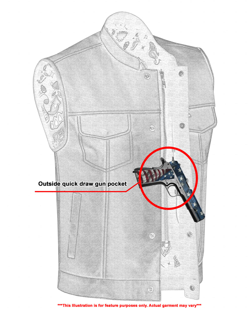 TonUp Men's Paisley Black Leather Motorcycle Vest Men's Leather Vests Renegade Classics