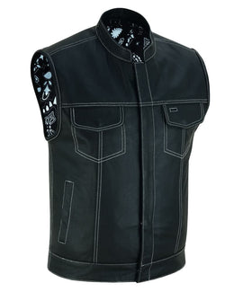 TonUp Men's Paisley Black Leather Motorcycle Vest Men's Leather Vests Renegade Classics