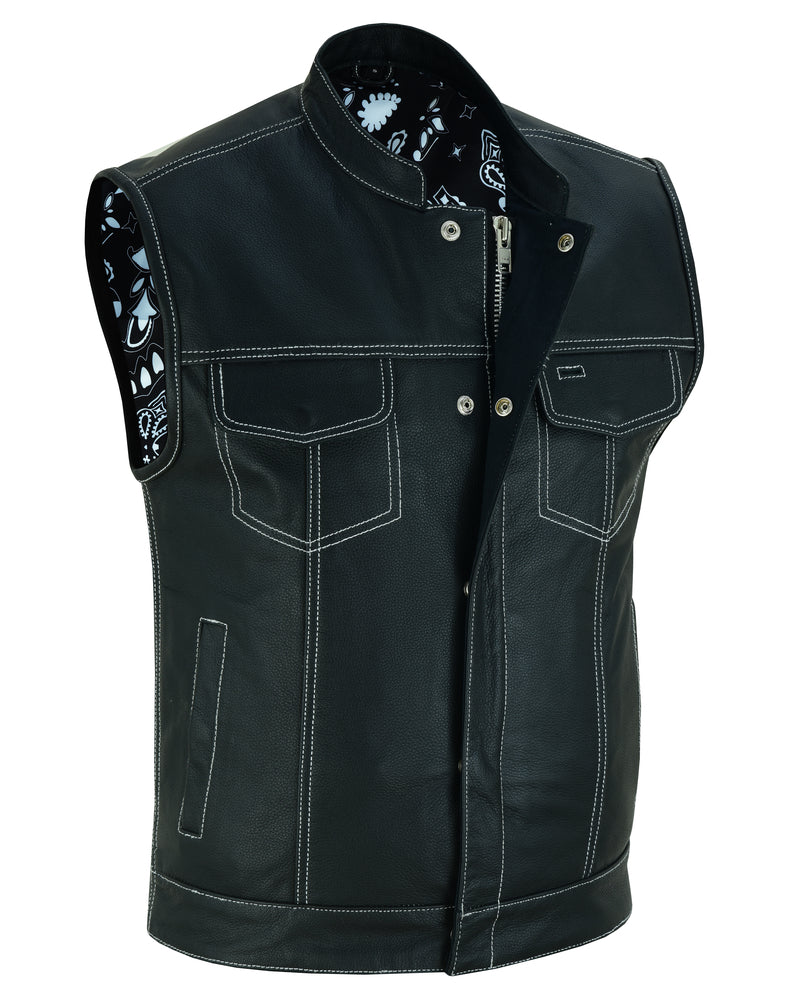 TonUp Men's Paisley Black Leather Motorcycle Vest Men's Leather Vests Renegade Classics
