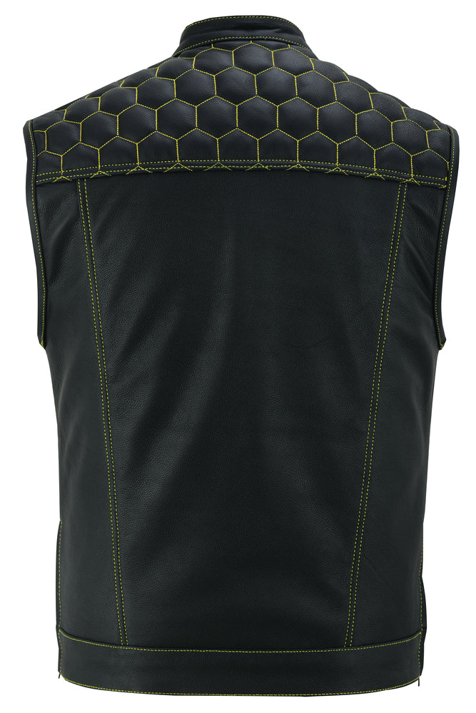 Gold Thread Black Leather Motorcycle Vest Men's Leather Vests Renegade Classics