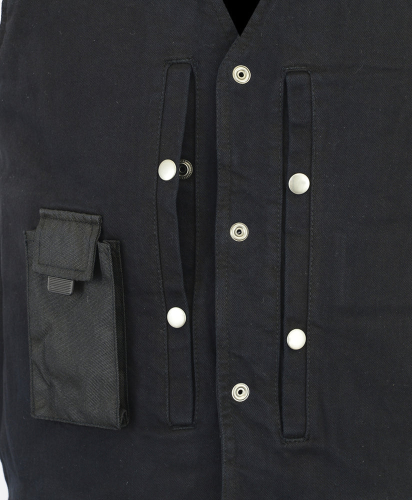 Black Shield Men's Black Denim Motorcycle Vest Men's Denim Vests Renegade Classics