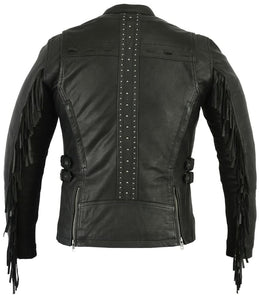 Wild Night Women's Fringe Leather Motorcycle Jacket – Black Women's Leather Jackets Renegade Classics