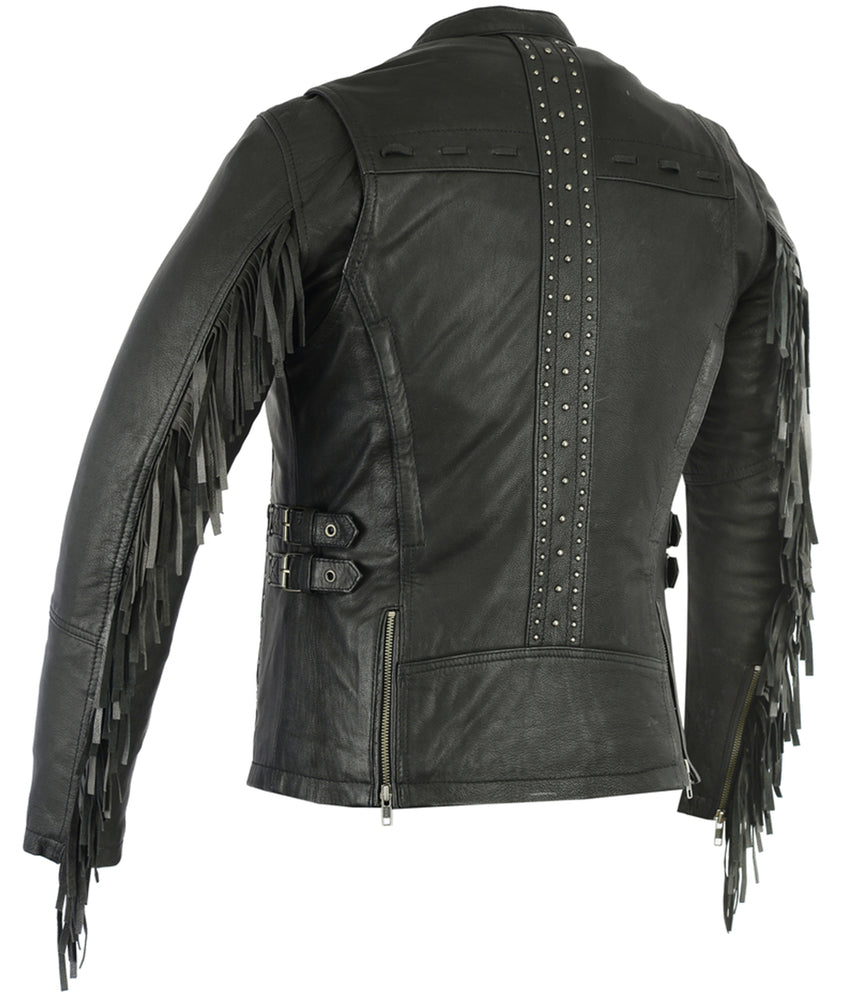 Wild Night Women's Fringe Leather Motorcycle Jacket – Black Women's Leather Jackets Renegade Classics