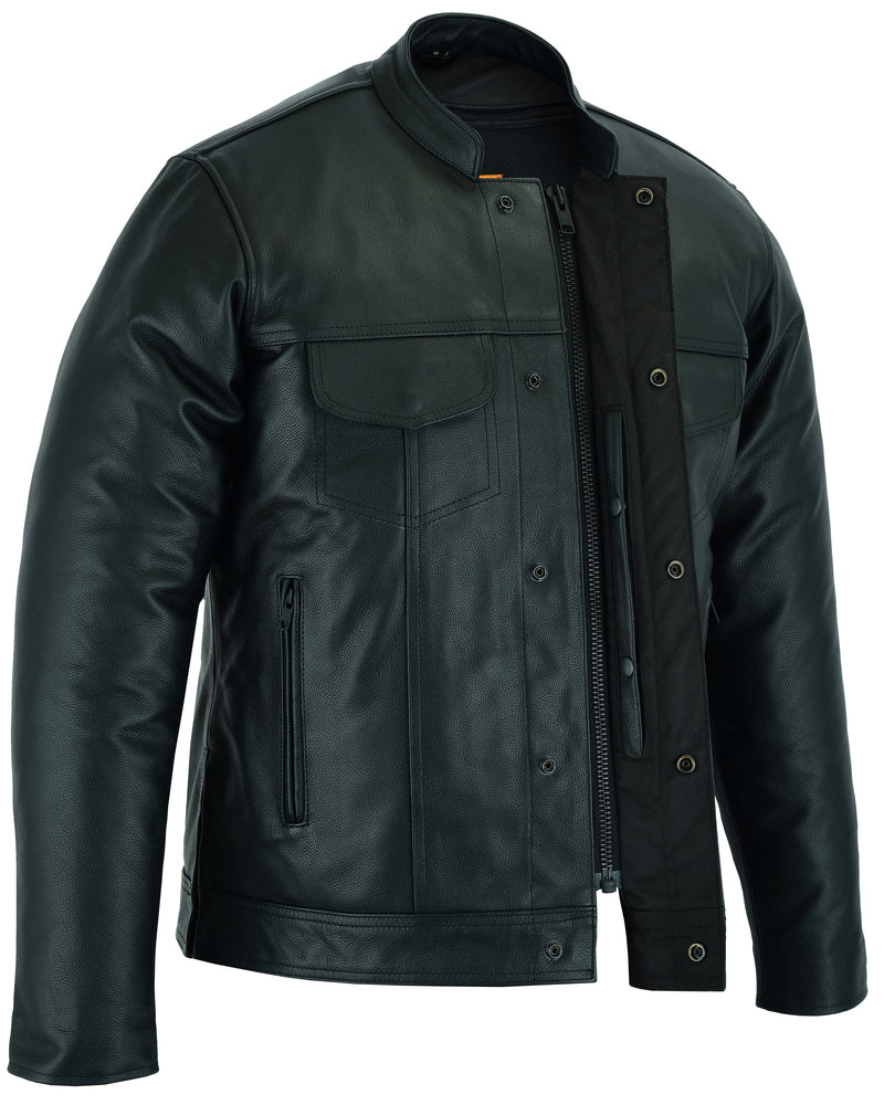 DS Men's Full Cut Leather Shirt with Zipper/Snap Front