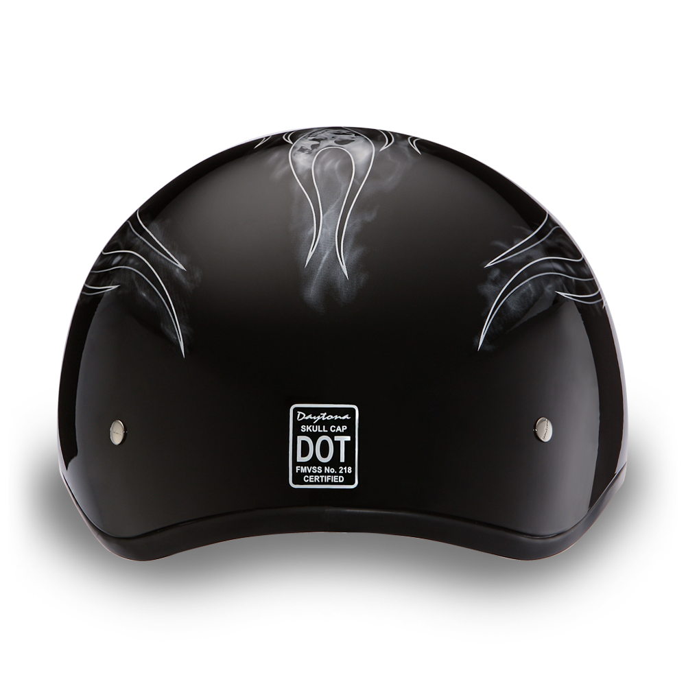 D6-SFS D.O.T. DAYTONA SKULL CAP - W/ SKULL FLAMES SILVER Helmets Daytona Helmets