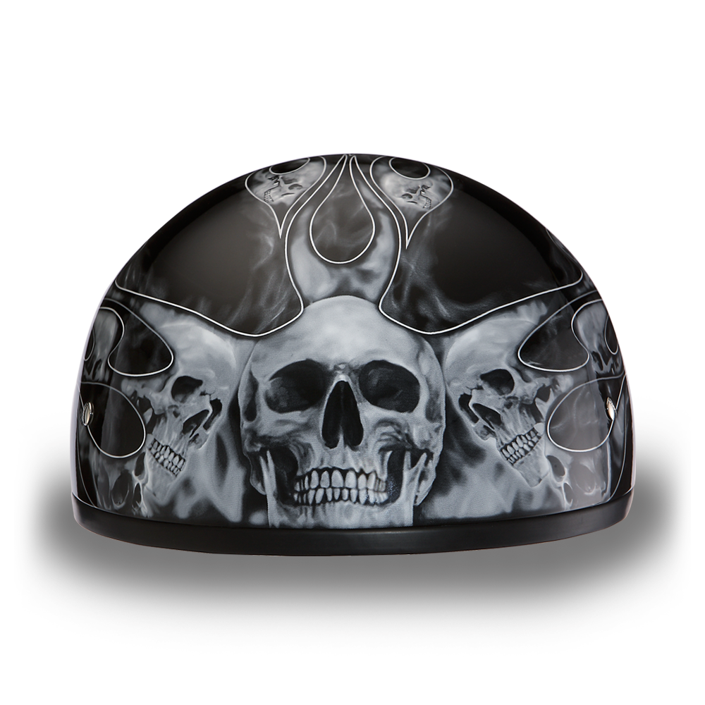 D6-SFS D.O.T. DAYTONA SKULL CAP - W/ SKULL FLAMES SILVER Helmets Daytona Helmets