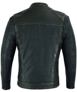 Terrain Men's Leather Motorcycle Jacket - Olive Men's Leather Jackets Renegade Classics