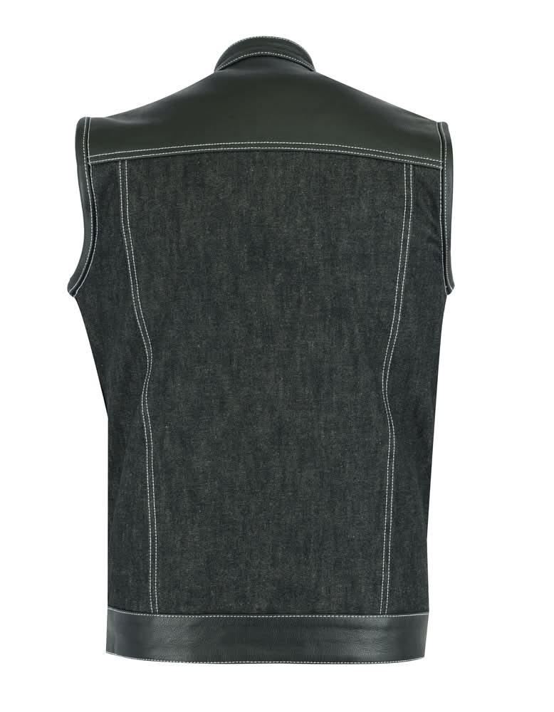 Stormskin Men's Leather-Denim Combo Motorcycle Vest Men's Denim Vests Renegade Classics