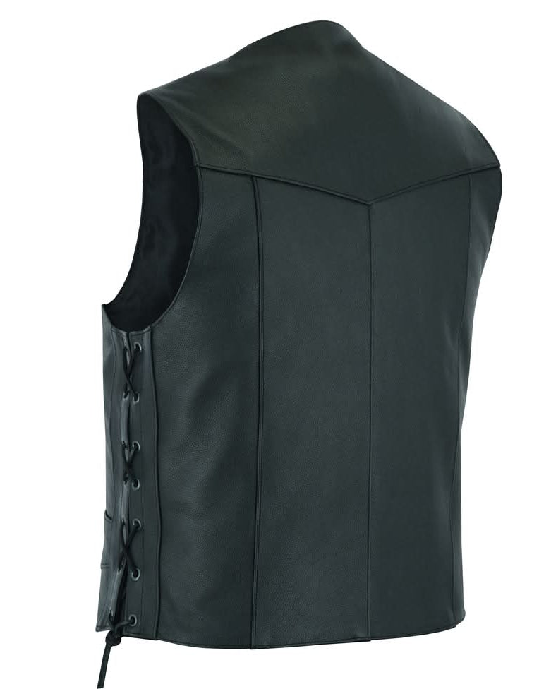 Highway Lace Men's Motorcycle Leather Vest - Black Men's Leather Vests Renegade Classics