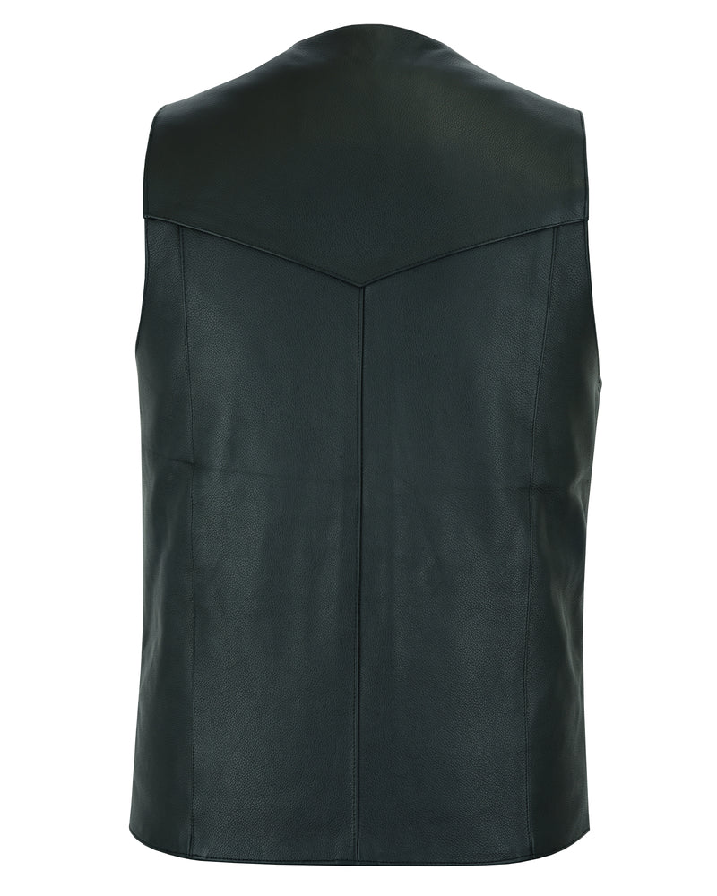 Black Hide Men's Tall Motorcycle Leather Vest - Black Men's Leather Vests Renegade Classics